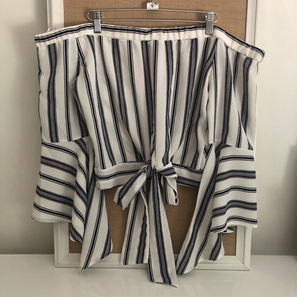 White & Navy Striped Top